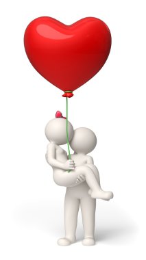 Sevgililer günü - kırmızı kalp balon aşık 3D Çift