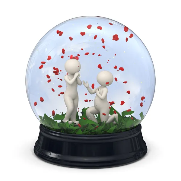 3d couple in a snow globe - Marriage proposal - Valentine — Stock Photo, Image