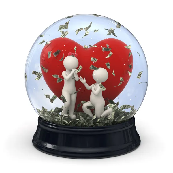 3d couple in snow globe - Marriage money Valentine — Stock Photo, Image