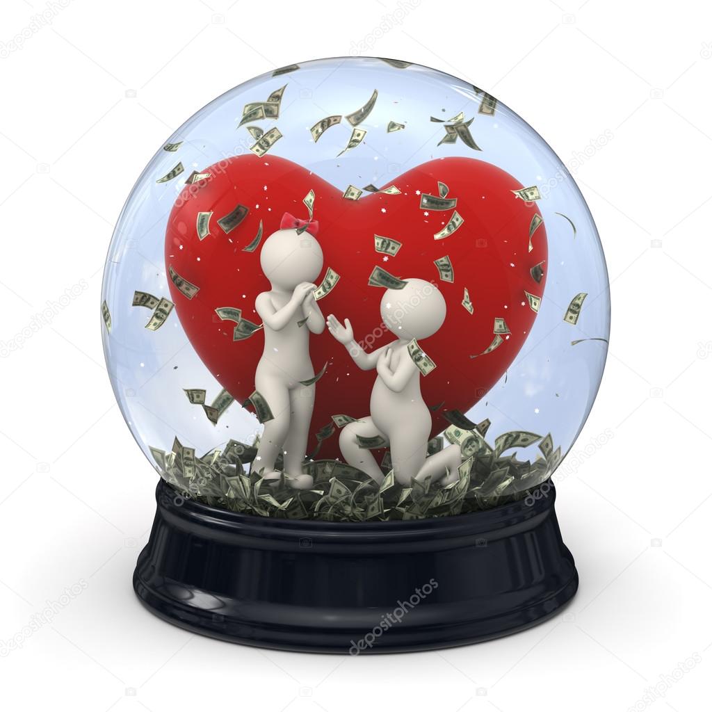 3d couple in snow globe - Marriage money Valentine