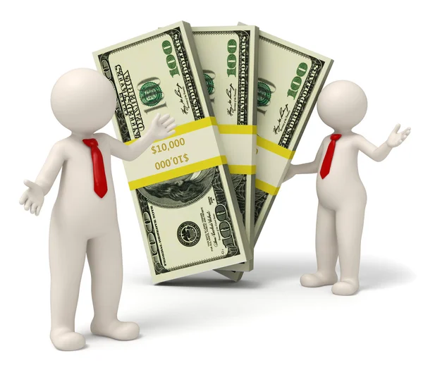 3D-succesvolle zakenmensen presenteren verpakkingen van geld — Stockfoto