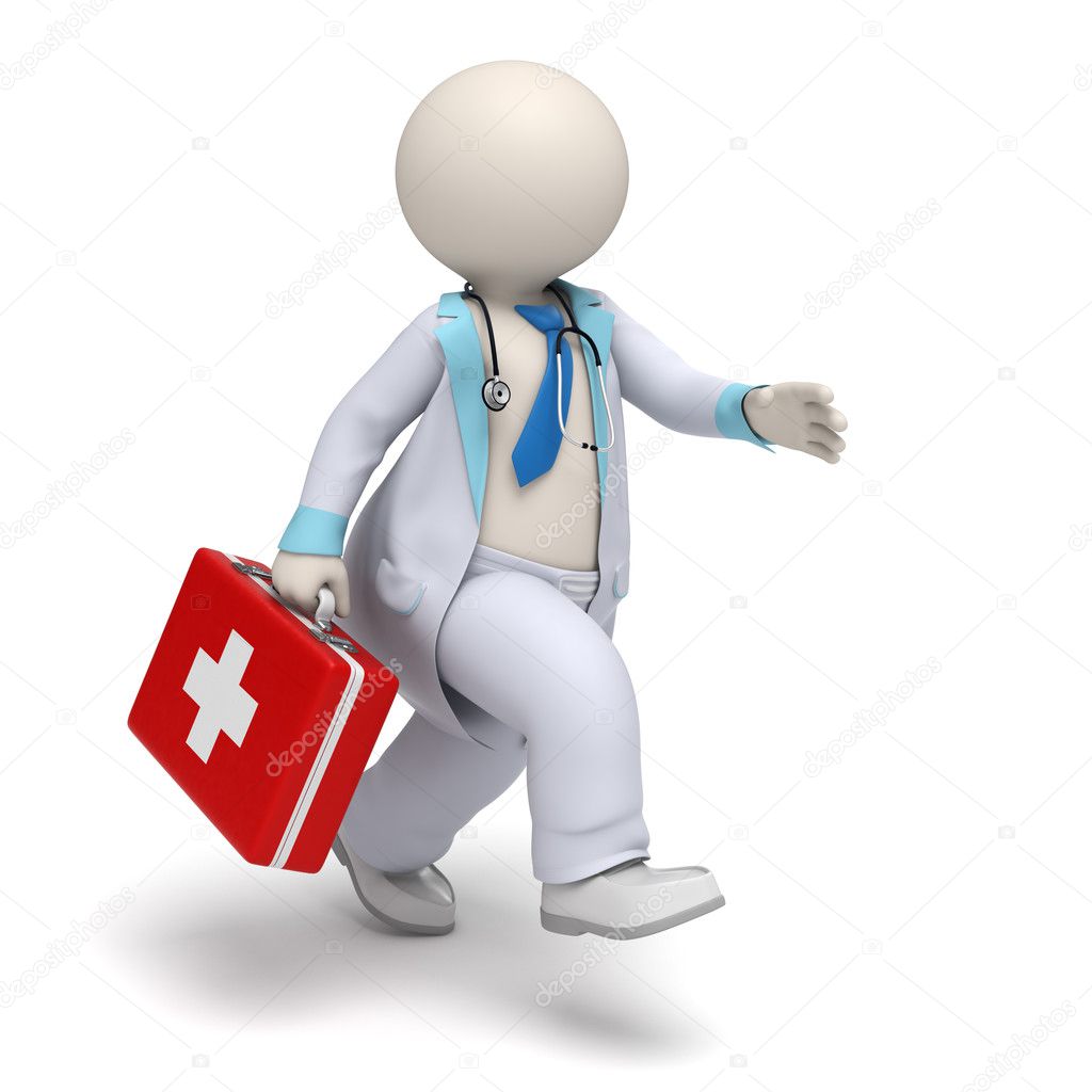 3d doctor with big first aid case running - Emergency