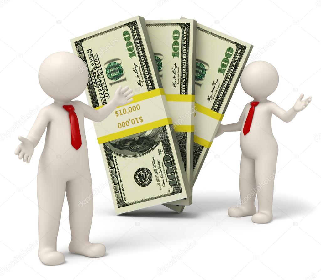 3d successful business people presenting packs of money