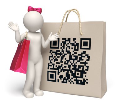Dev qr code alışveriş çantası ile 3D kadın