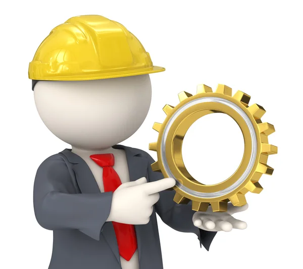 3d constructor business man holding a gear — Stock Photo, Image