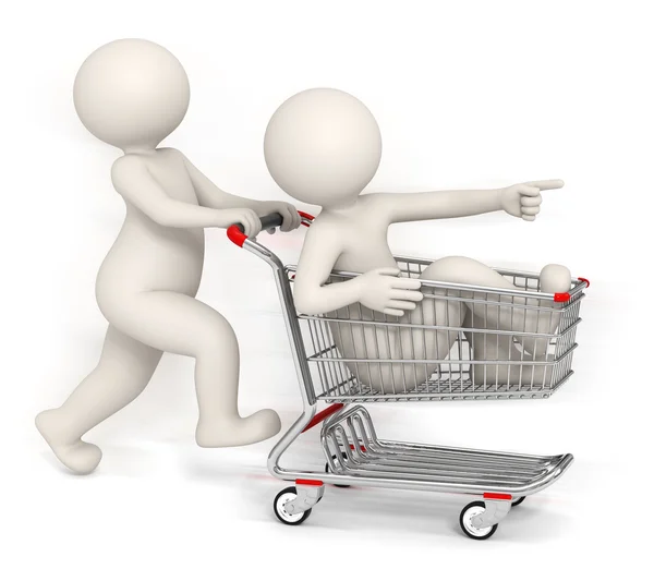 3d people running with shopping cart — Stock Photo, Image