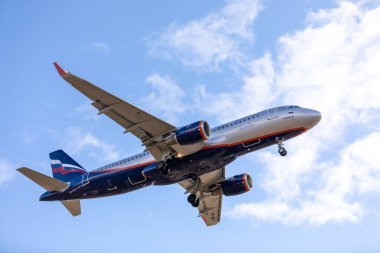 Aeroflot Airbus A320 Plakalı VP-BKP. Uçak Sheremetyevo Uluslararası Havaalanına iniyor ya da kalkıyor. Hava Taşımacılığı. Turizm ve seyahat konsepti. MOSKOVA REJİYONU, RUSYA - 28 Ekim 2019
