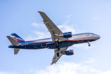 Aeroflot Airbus A320 plakalı VQ-BIU. Uçak Sheremetyevo Uluslararası Havaalanına iniyor ya da kalkıyor. Hava Taşımacılığı. Turizm ve seyahat konsepti. MOSKOVA REJİYONU, RUSYA - 28 Ekim 2019