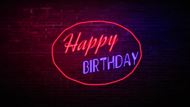 Happy Birthday Neon Animation Text Suitable Celebration Greeting Card Festival — ストック動画