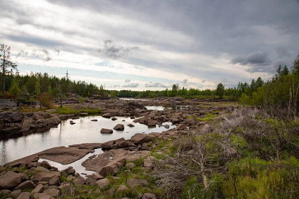 Stone River Paisaje Verano Río Con Rocas Bosque Belomorsk Karelia — Foto de Stock