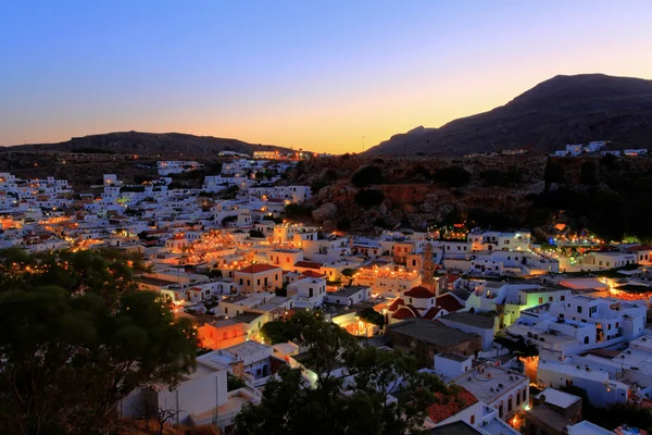 Lindos rhodes Griekenland zonsondergang — Stockfoto