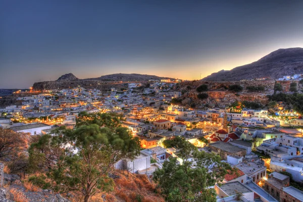 Lindos rodes Grecia puesta del sol HDR —  Fotos de Stock