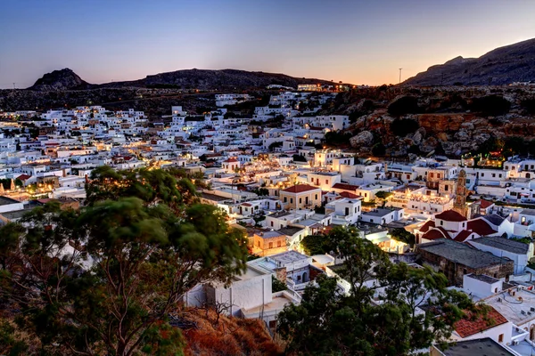 Lindos rodi greco tramonto — Foto Stock