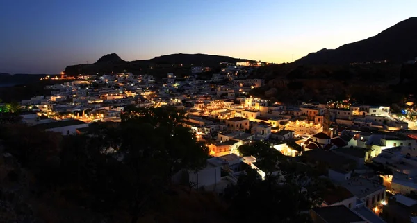 Lindos rhodes Griekenland zonsondergang — Stockfoto