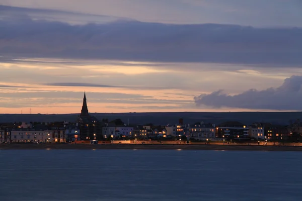 Crepuscolo Weymouth lungomare Inghilterra — Foto Stock