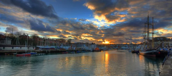 Weymouth přístav při západu slunce — Stock fotografie