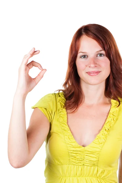 Detalle de una mujer mostrando signo OK. Aislado . — Foto de Stock