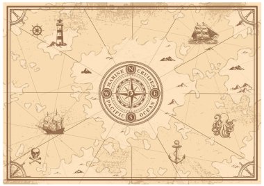 çeşitli eski deniz pusulaları vektör, hazine haritası.