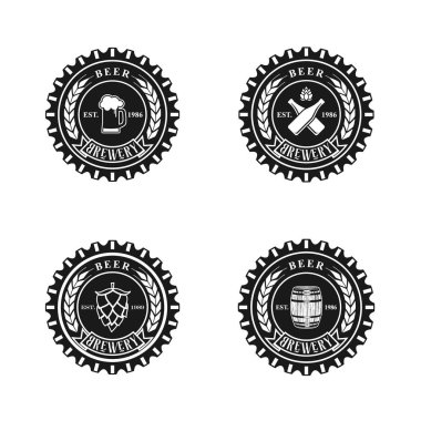 Bira şişesi kapağı, logo pul tasarımı izole edilmiş, stilize vektör sembolü retro tarzı, şablon tasarımları