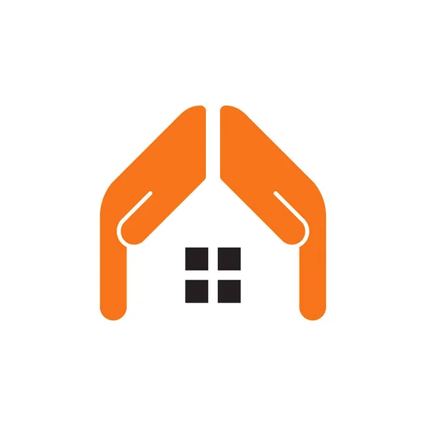 Soyut ev ve el logosu tasarım şablonu. Premium emlak tabelası. Evrensel koruma merkezi emlak iş ikonu. Negatif uzay fikir logosu