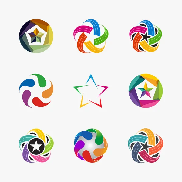 Set Vector Stars Rainbow Colors Design Tempalte — Stock Vector
