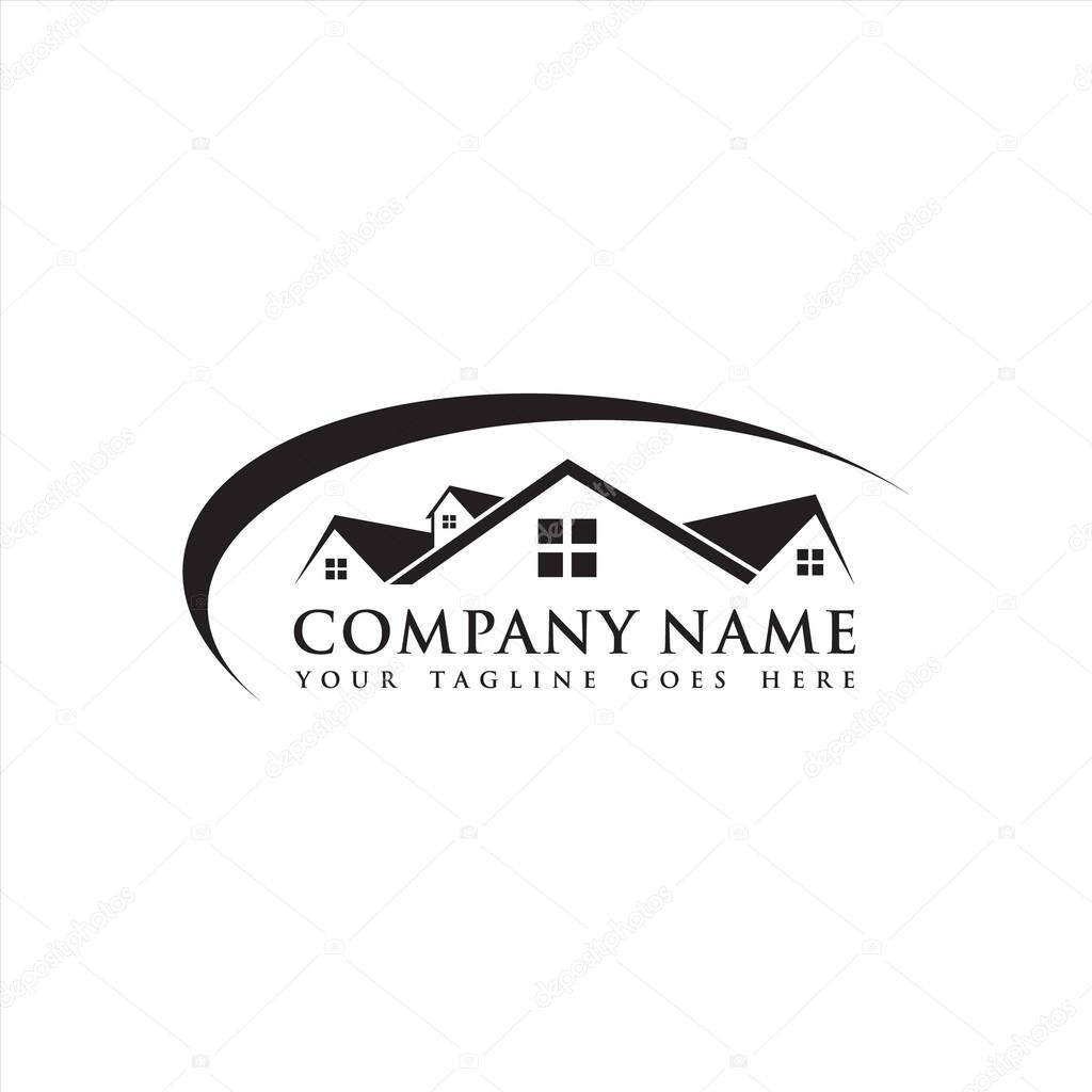 Home with Swoosh, Real Estate Logo Template Illustration, design isolated