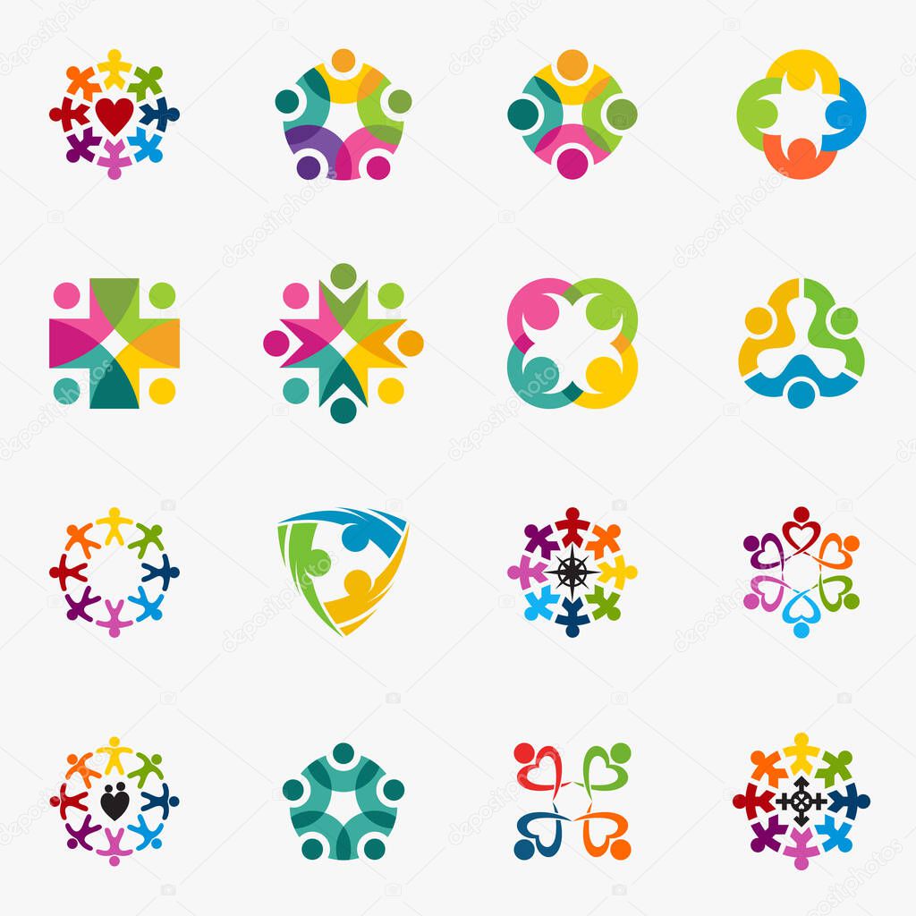 SET ABSTRACT POPLE COOPERATION VECTOR LOGO DESIGNS TEMPLATE