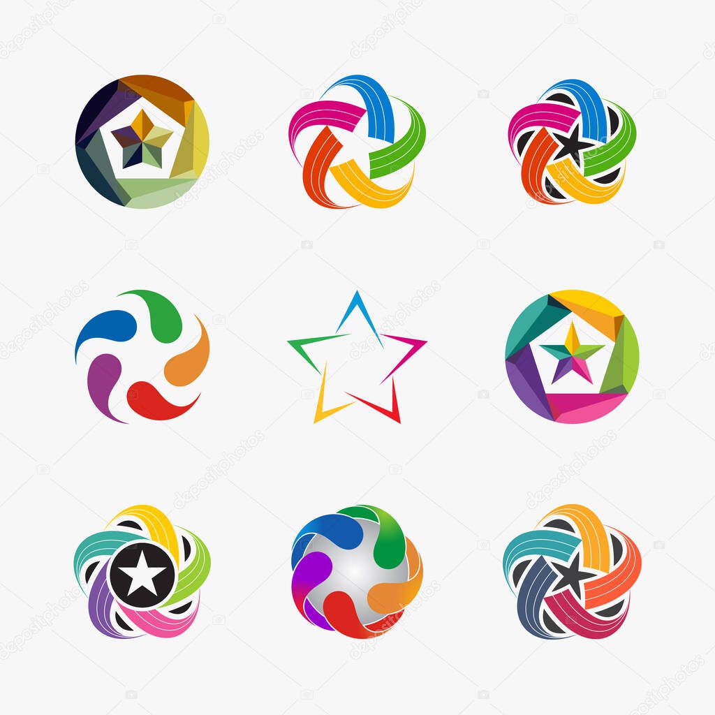 set vector stars rainbow colors design tempalte