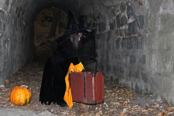 Child witch at Halloween party — Stock Photo, Image