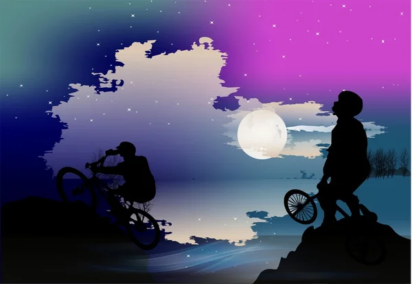 เดินป่ากลางคืนบนจักรยาน — ภาพเวกเตอร์สต็อก