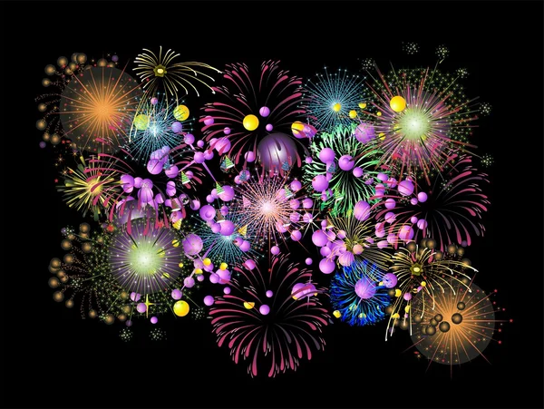 Neujahrskomposition mit buntem Feuerwerk — Stockvektor