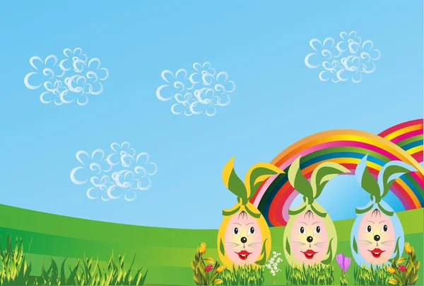 Lapins - Oeufs de Pâques — Image vectorielle