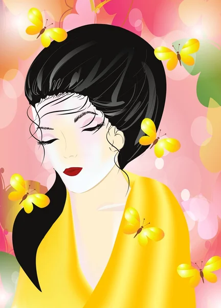 Woman in a kimono, — Stock Vector