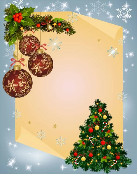 Kerstcompositie Met Een Kerstboom Rode Kerstballen — Stockvector