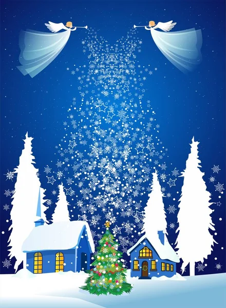 Composition Christmas Angels Scattering Snow — Stock Vector