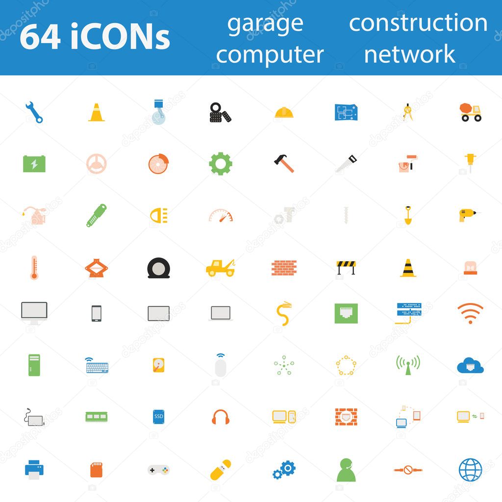 64 Quality design modern vector illustration icons set.