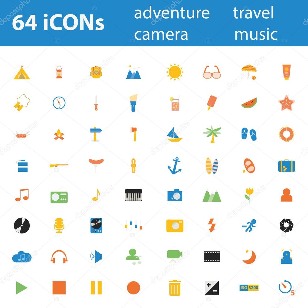 64 Quality design modern vector illustration icons set. 