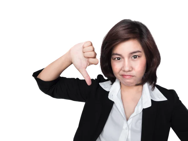 Thumbs down woman unhappy and negative giving disapproval hand s — Stock Photo, Image