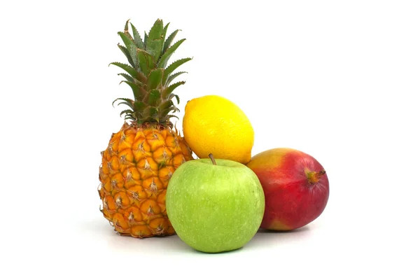 Assortment Fresh Healthy Fruits Including Pineapple Mango Apple Lemon Isolated — Stock Photo, Image