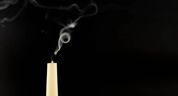 Fumo Una Candela Spenta Sfondo Nero Con Spazio Copia — Foto Stock