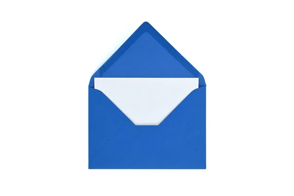 Blue Paper Envelope Blank White Card Isolated White Background Viewed — 스톡 사진