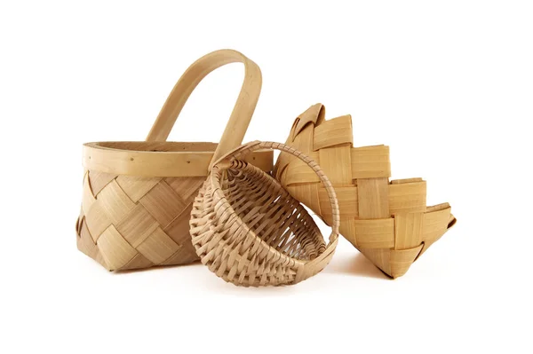 Woven Wicker Baskets Harvesting Storage Isolated White Background — Stock Photo, Image