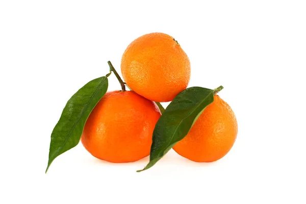 Mandarinen Clementinen Oder Mandarinenfrüchte Mit Grünen Blättern Auf Weißem Hintergrund — Stockfoto