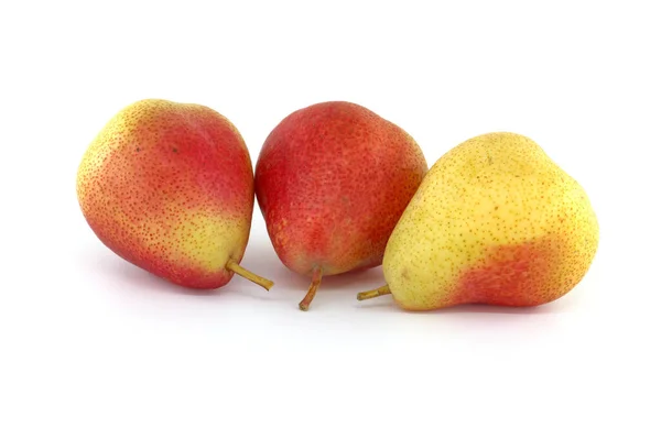 Three Fresh Ripe Pears Stem Isolated White Background — 图库照片