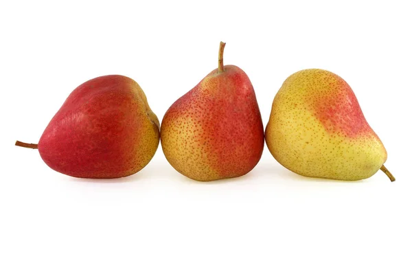 Three Fresh Ripe Pears Stem Isolated White Background — Stock Fotó