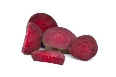 Slices of fresh beetroot isolated on white background