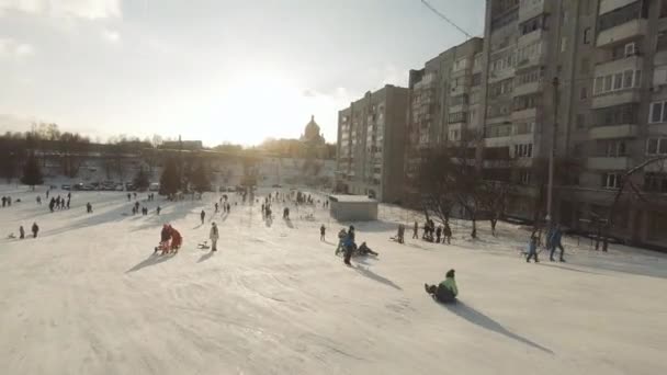 Lviv Ukraine 2022 Fpv Drone Cinematic Shot Happy Playful Children — Stock Video