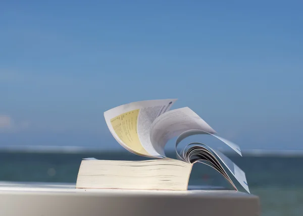 Primo piano di un libro sulla spiaggia — Foto Stock