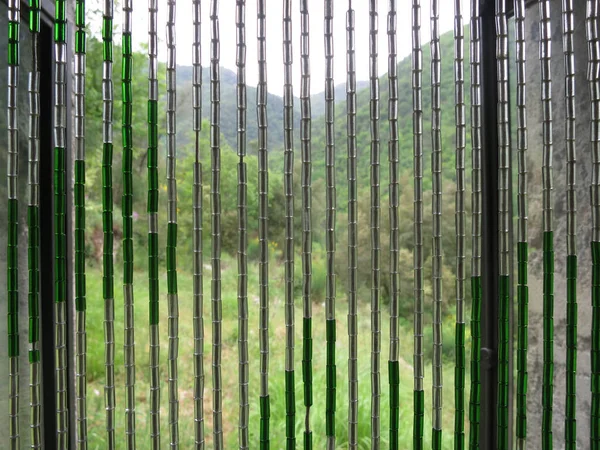Vorhang Aus Glasperlen Eingang Mit Blick Auf Die Dahinter Liegenden — Stockfoto