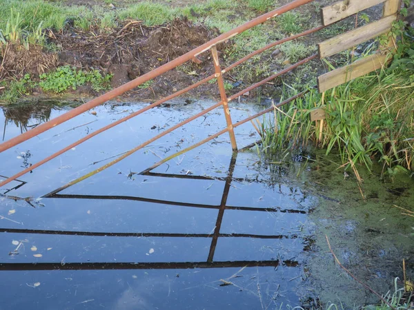 Iron Fence Reflection Ditch — Stockfoto